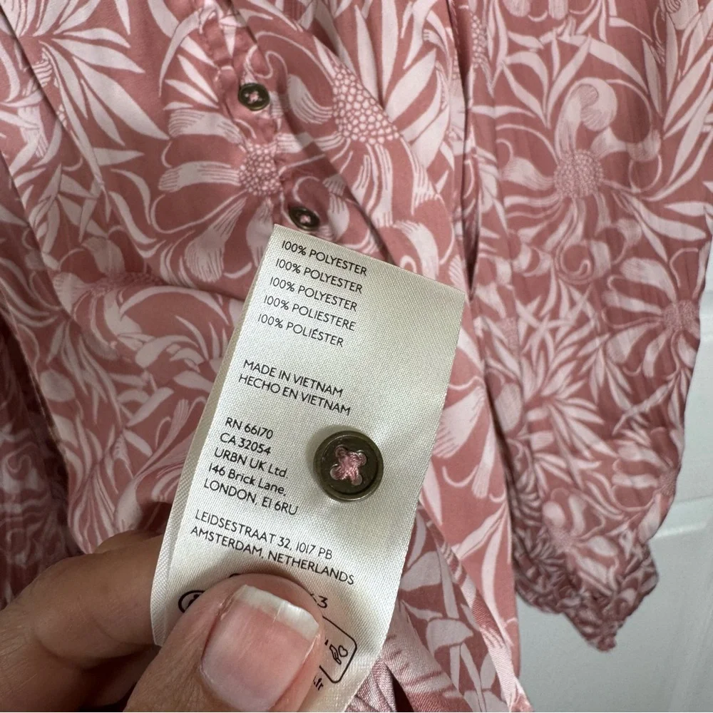 Anthropologie Pink Floral Boho Blouse Size SM Ruffle Tie Neck Peasant - Picture 9 of 13
